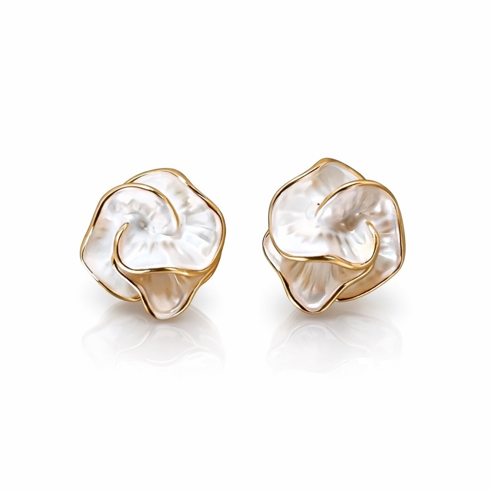 Gold Pearl Floral Stud Earrings